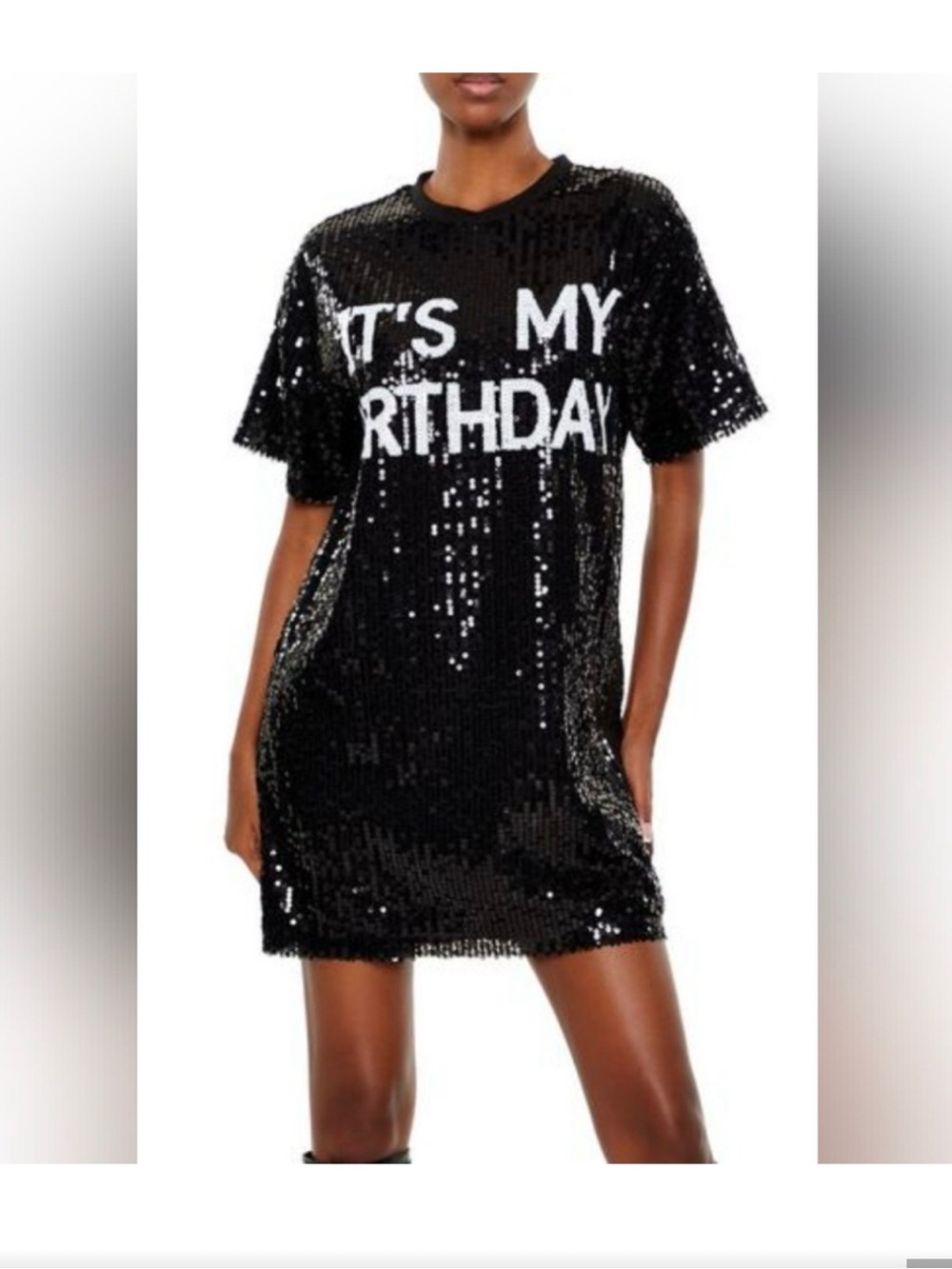 Sequin "IT'S MY BIRTHDAY" T Shirt dress - Silver - Picture 2 of 2